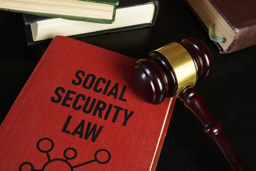 Social security law is shown using a text